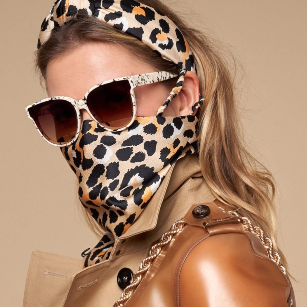 LELE SADOUGHI NWT AUTHENTIC LEOPARD POLY SILK BANDANA SCARF MASK